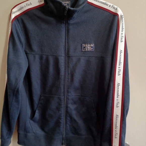 Y2K Abercrombie & Fitch Track Jacket Men's Sz XS Navy Striped Full Zip Fits M Wo - Picture 1 of 10